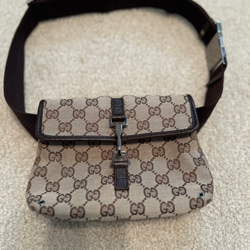 Gucci Canvas and Leather Belt Bag Approx 8IN accross